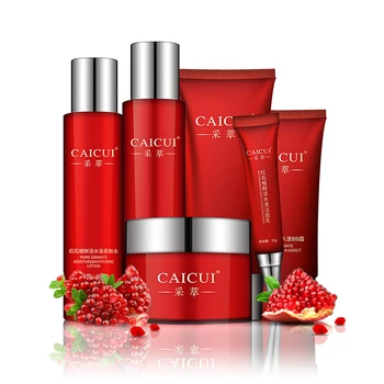 

6 pcs CAICUI Red Pomegranate Face Care Set Deep-Moisture Cleansing Lotion Repairing Cream Invigorating Toner Eye Cream BB Cream