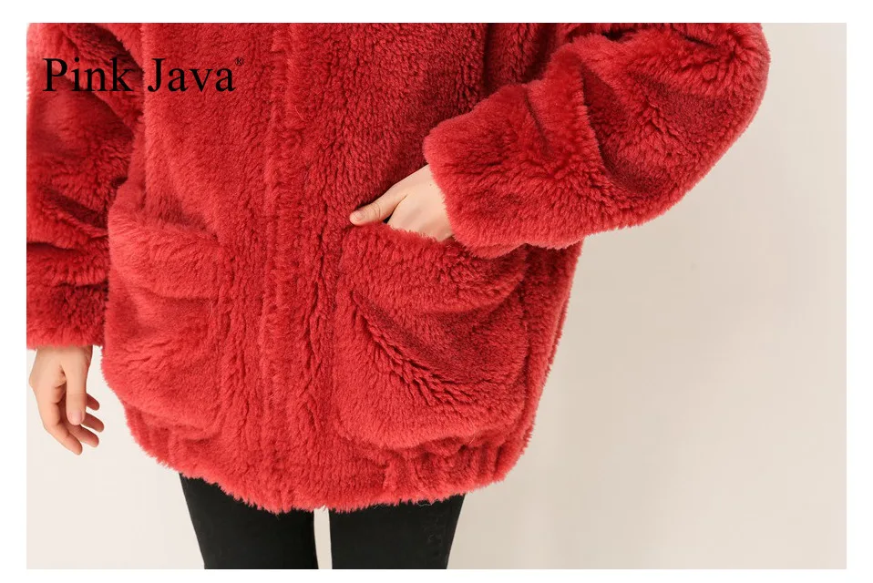 Clearance PINK JAVA QC1867 new arrival free shipping real sheep fur coat  camel teddy coat over size winter women coat  dress fashion warm 18