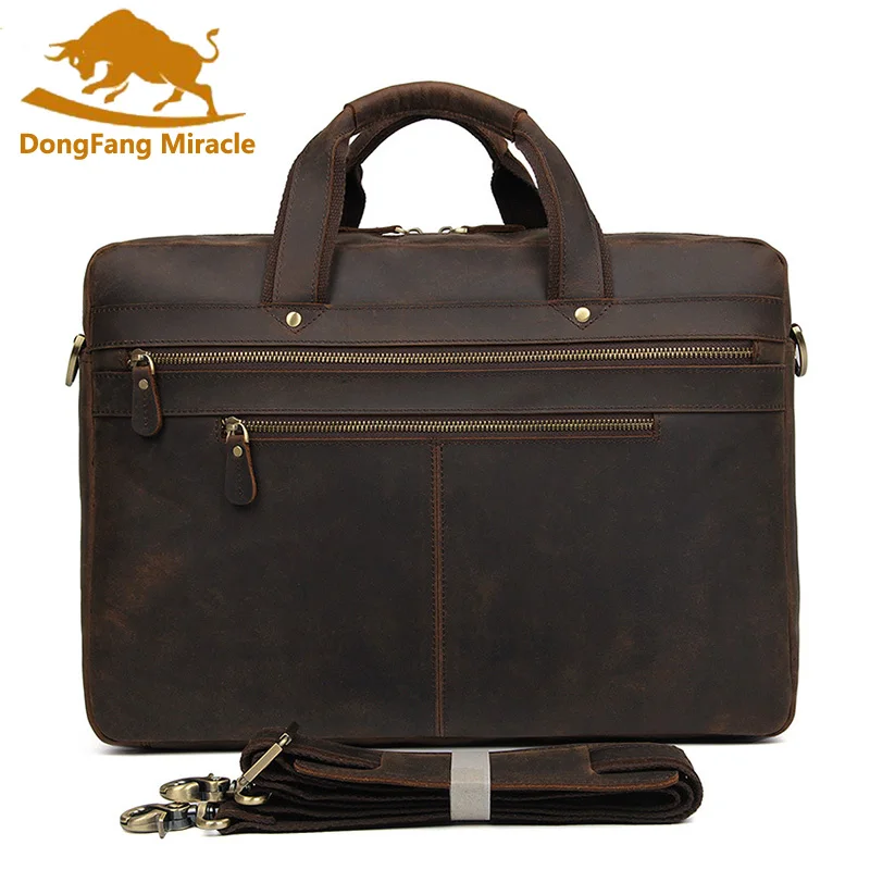 

Men's Crazy Genuine leather briefcase male Vintage 17 inch Laptop shoulder Messenger bag men large capacity Business handbags