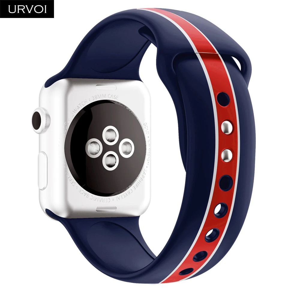 URVOI силиконовый ремешок для apple watch series 5 4 3 2 1 спортивный ремешок для наручных часов iwatch, ремешок микс в полоску с принтом в виде красочные замена 40/44 мм