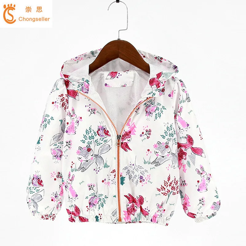 

2018 Spring Summer Baby Coat And Jacket For Girls Print Hooded Kids Windbreaker For Girls Toddler Outerwear Clothes