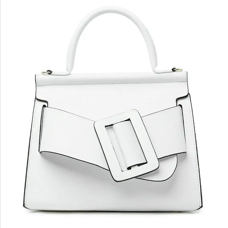 Высококачественные роскошные женские сумки-тоут, модные однотонные сумки на ремне с пряжкой, сумки через плечо, европейские вместительные сумки, сумки на ремне - Цвет: White 25x12.5x20