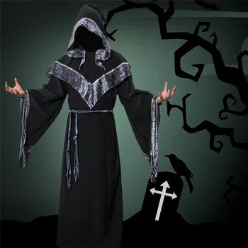 

Adult Men Wizard Priest Outfit Dark Sorcerer Robe Monk Robe Religious Godfather Wizard Costume Devil Witch Halloween Cosplay