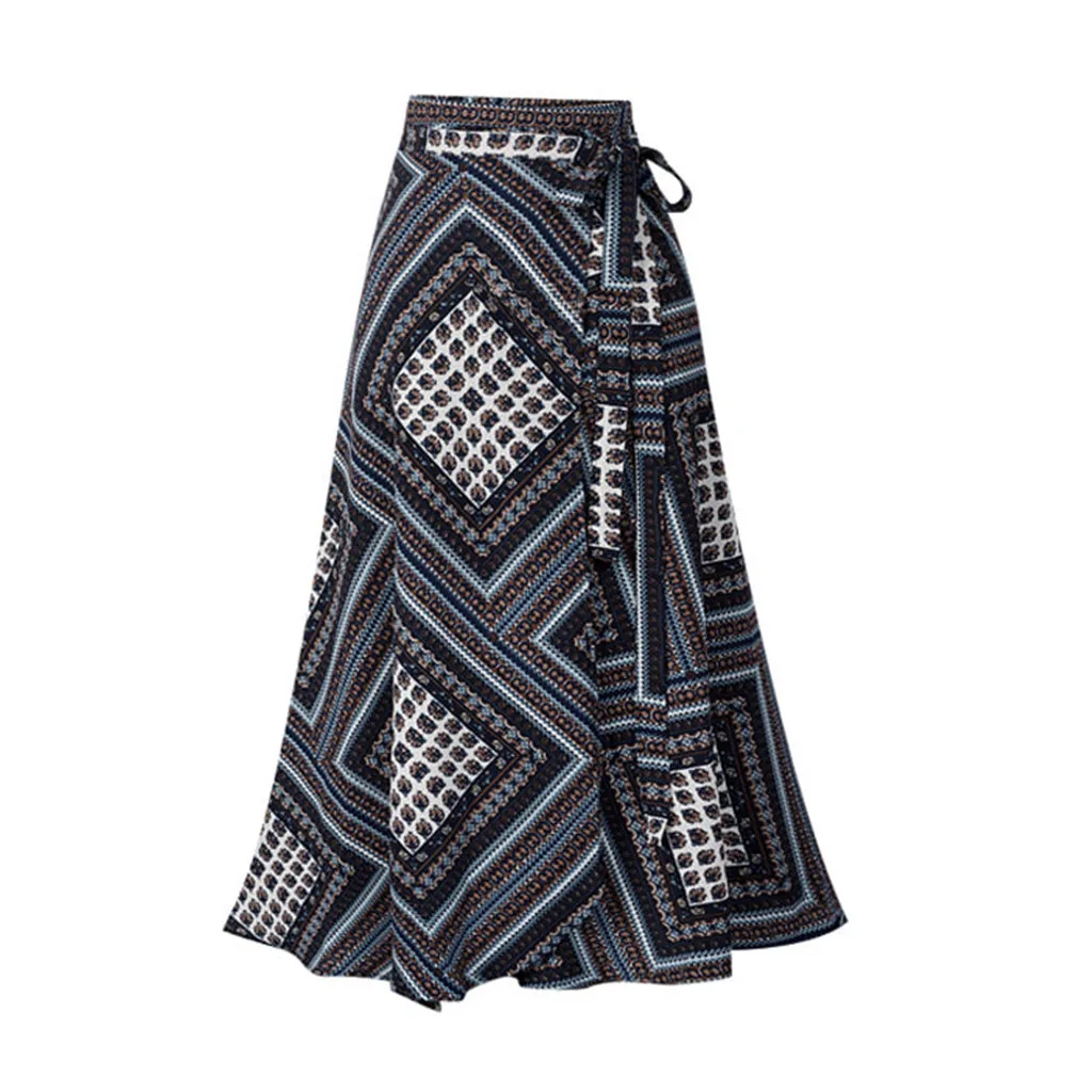 

KLV 2019 women summer skirt latest fashion юбка женская Print High Split Ruffles Maxi Skirt Ladies Beach Skirt free shipping D4