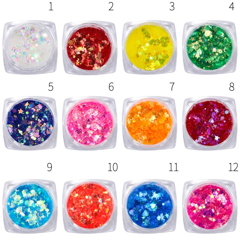 

3ml/Box Holographic Nail Sequins Paillette Heart, Five-Stars,Diamond Jewels Glitter For Makeup Eye Body Face Nail Glitter Craft