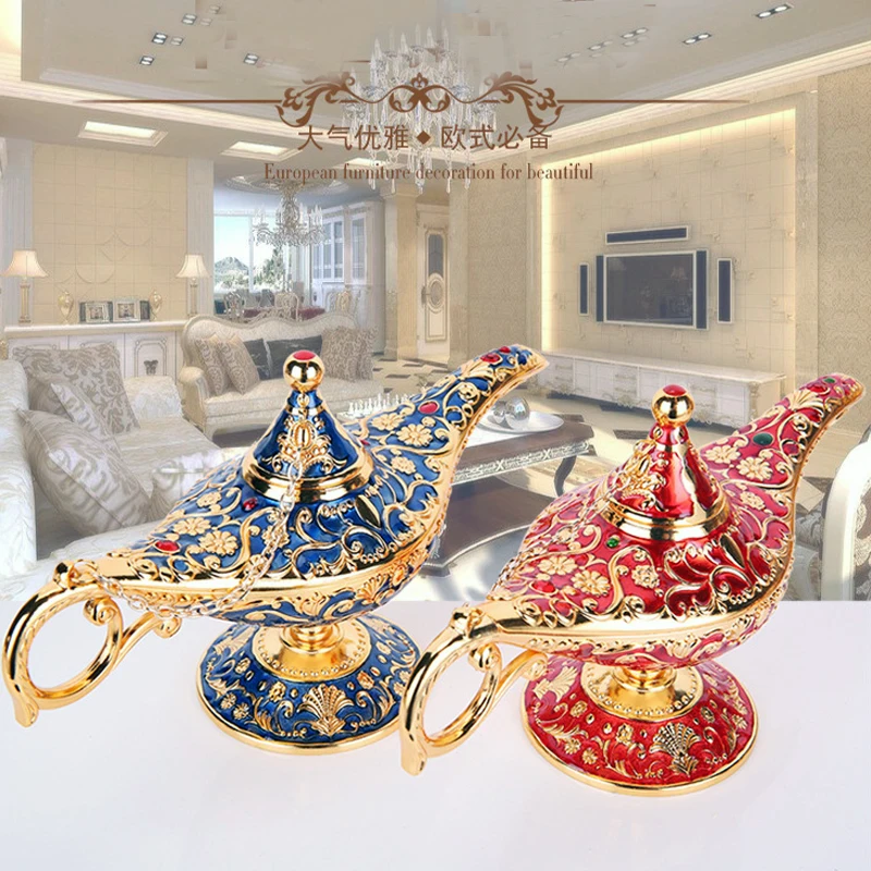 

ERMAKOVA Colorful Large Metal Magic Genie Lamp Incense Burner Vintage Rare Legend Oil Lamp Home Office Decoration Gift