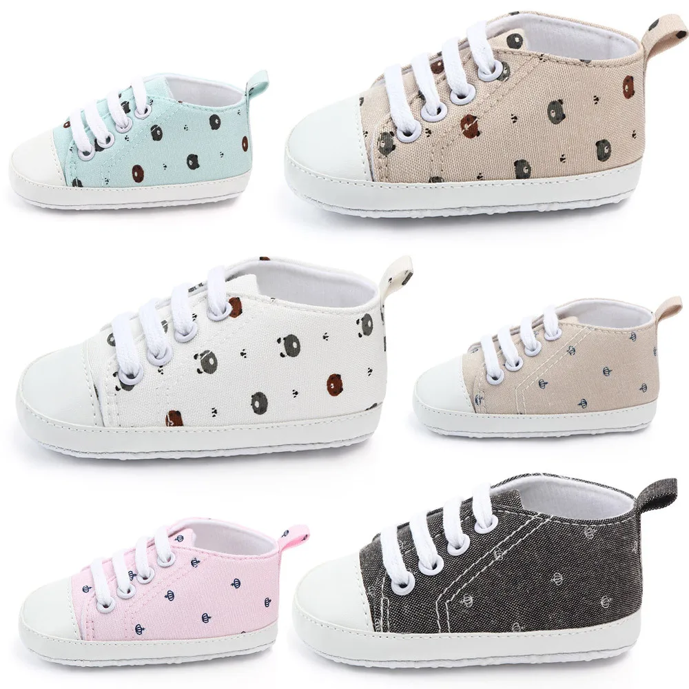 

AiKway Baby Shoes First Walkers Boy Girl Canvas Newborn Baby Casual Shoes Soft Bottom Crown Infant Toddler Shoes