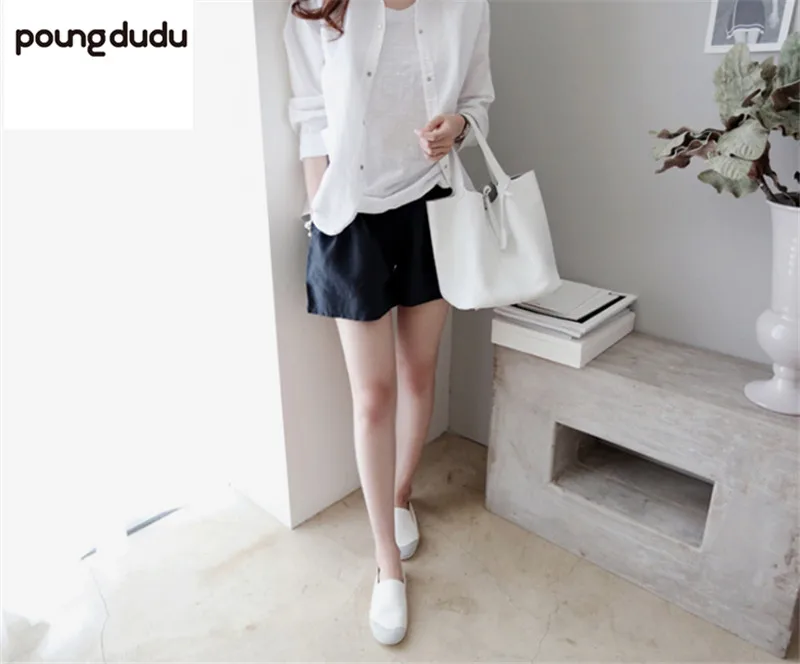 Poungdudu maternity pregnant women dress leggings cotton and linen pregnant women summer dress loose wide legs outside stomach