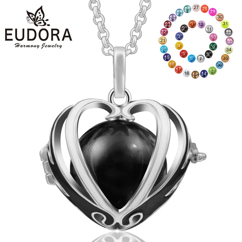 

Eudora 20mm Harmony Bola Ball Necklace Fashion Hollow Heart Shape Locket Cage Pendant fit Inner Ball Women Fine Jewelry K207N20