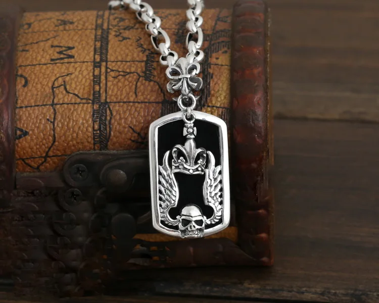 

DL Punk Mexican Tattoo S925sterling silver Skull Pendants Necklace Charm Men Fashion Jewelry New Arrival Product D174