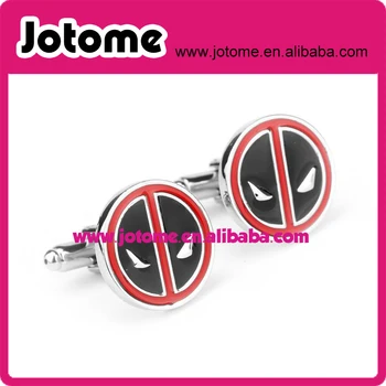 

Superhero Movie Deadpool Black With Red Enamel Cufflinks For Mens