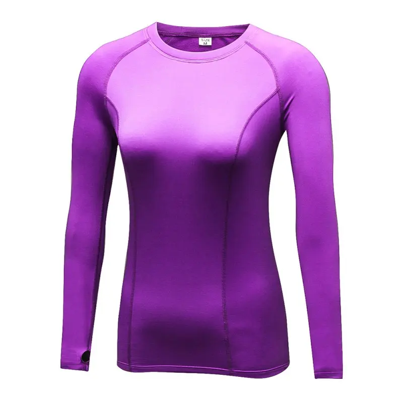 Быстросохнущая футболка для фитнеса, для бега, для коррекции фигуры, футболка с длинными рукавами, женская футболка для йоги, спортзала, трико, спортивная одежда - Цвет: Фиолетовый