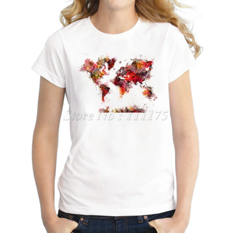 

2019 Summer Novelty Unique Design T shirt Women Fashion Furture World Map Printed Tops Hot Sales Tee Shirts