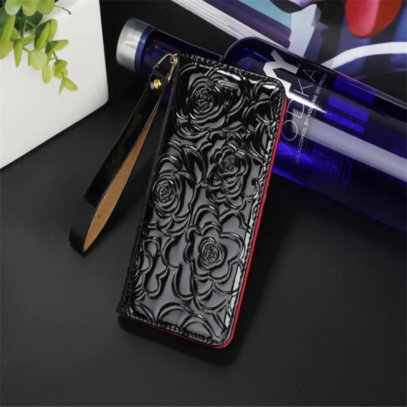 

latest fashion bright patent leather camellia wallet style flip holster for Couqe iPhoneX XSMAX XR 8 7 6 Plus leather phone case