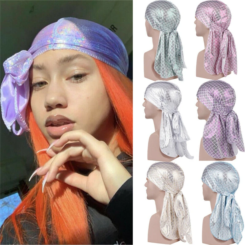 

2019 New Fashion Unisex Fish Scale Print Bandana Headwear Turban Pirate Costume Cap Head Wrap Hats