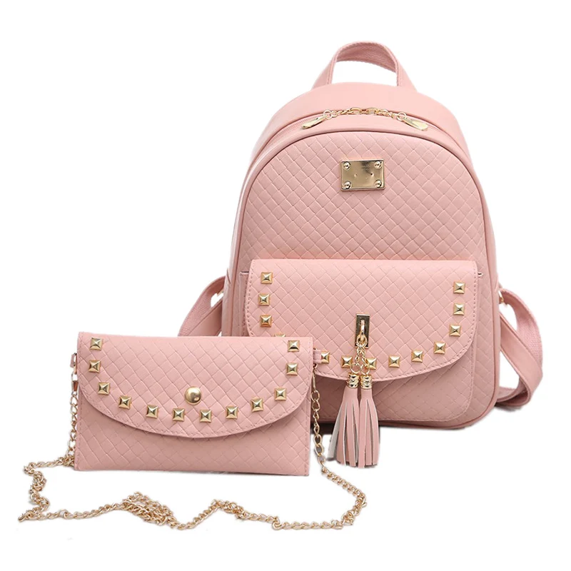 2017 Spring New Preppy Style Backpack Women Travel School Bag Feminina Bolsas Rucksack Casual PU Leather Backpacks+Clutch 583 fashion pu leather men quality backpack preppy style man women bolsas mochila school travel bag rucksack laptop bags 150086