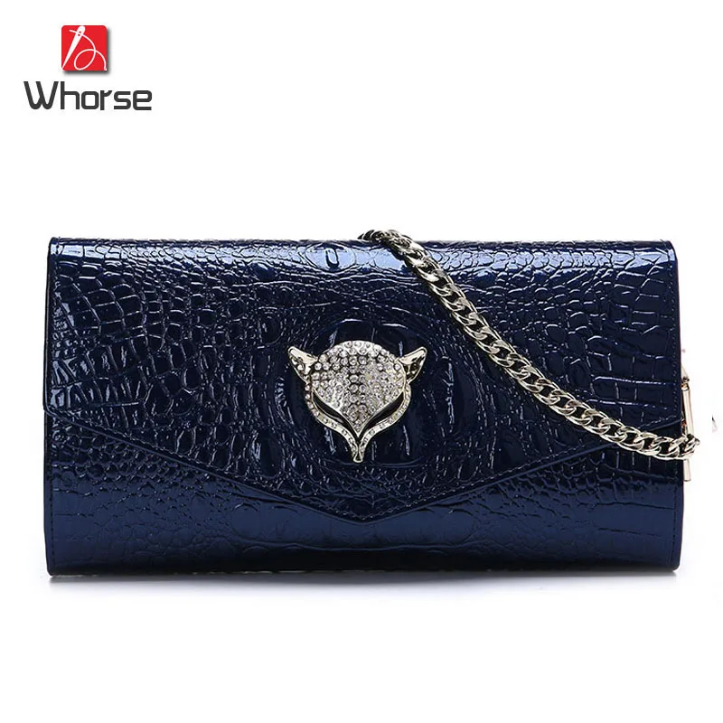 

[WHORSE] Brand Genuine Leather Bags Women Crocodile Pattern Leather Shoulder Bag Evening Clutch Wallet Purse Chain Messenger Bag