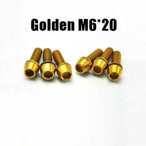 6 шт. Титан Ti дисковые тормозные болты винт комплект обновления Шестигранная Торцевая головка M6* 18 M6* 20 мм - Цвет: Golden M6 L20