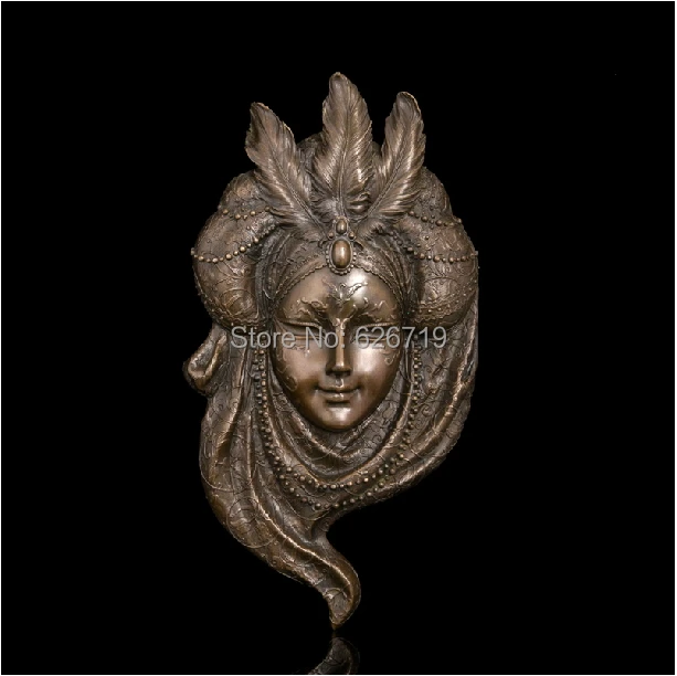 

ATLIE Abstract Relief Figurine Peacock Mask Wall Bronze Sculpture Statue Library Wall Art Decor Metal Crafts