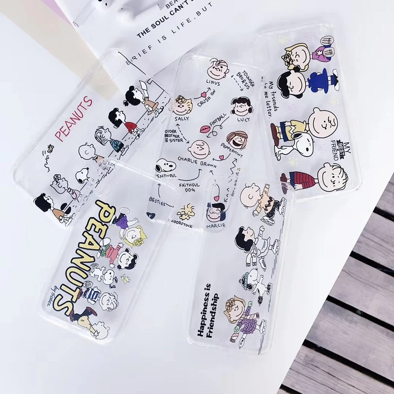 

Cute Anime Peanut Cartoon family phone case for iPhone 7 8 6 6s X XS Max Xr Fashion Brand Charlie Brown Soft silicone Fundas