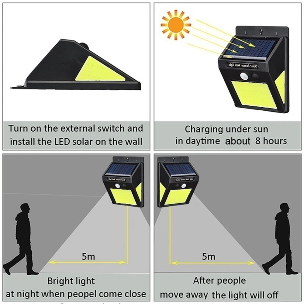 Прочная уличная лампа датчик движения Солнечная COB 60LED 8 Вт водонепроницаемая лампа безопасности наружная садовая лампа управляемая лампа для дома