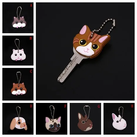 

Lovely Animals Shape Silicone Cap Head Cover Key Ring Keychain 14 Styles Key Case Shell Cute Jewelry Gift 2019 New Arrival