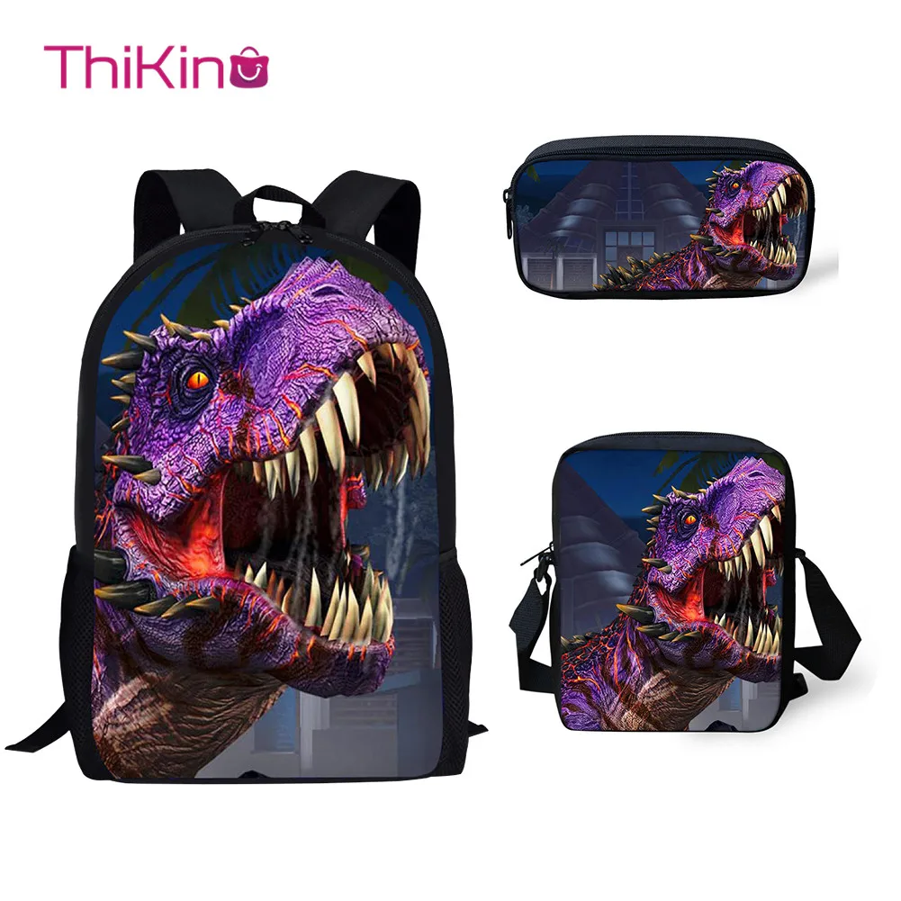 

Thikin 3Pcs/set Children School Bags for Boys Jurassic World Dinosaur Pattern School Backpack for Teen Boys Girls Kids Book Bags