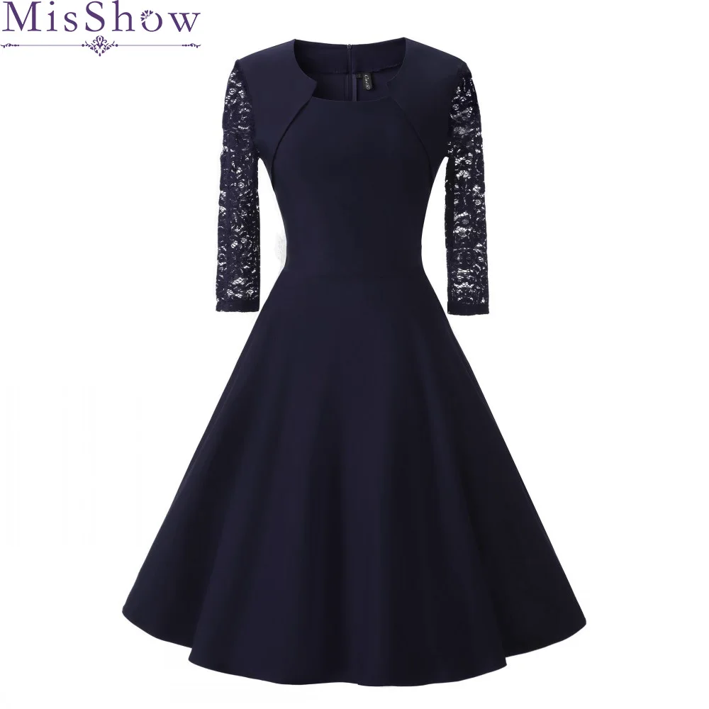 New Autumn Women Cocktail Party Dress 2019 Elegant A-Line Short Navy Blue Lady Cocktail Dresses Vintage Short Formal Prom Dress