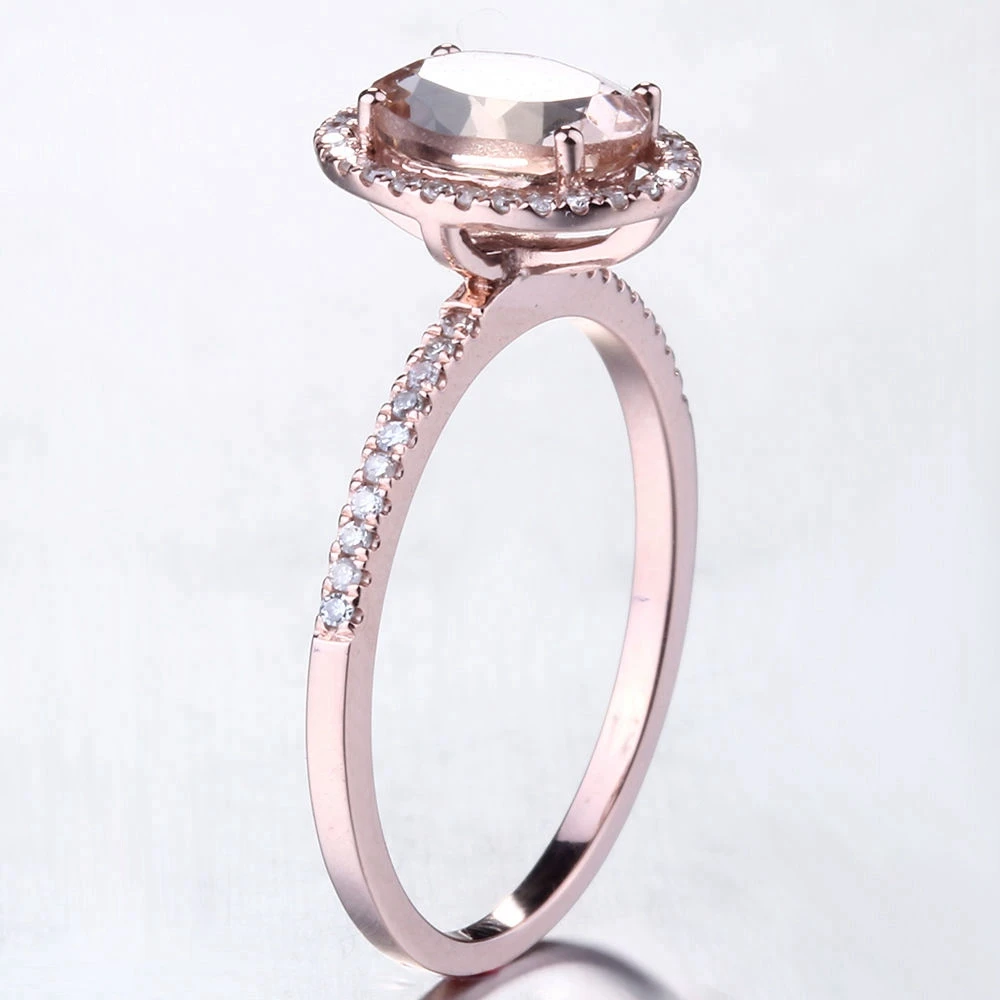 Овальный 6X8MM 1.2ct морганит натуральные бриллианты Твердые 10K розовое золото