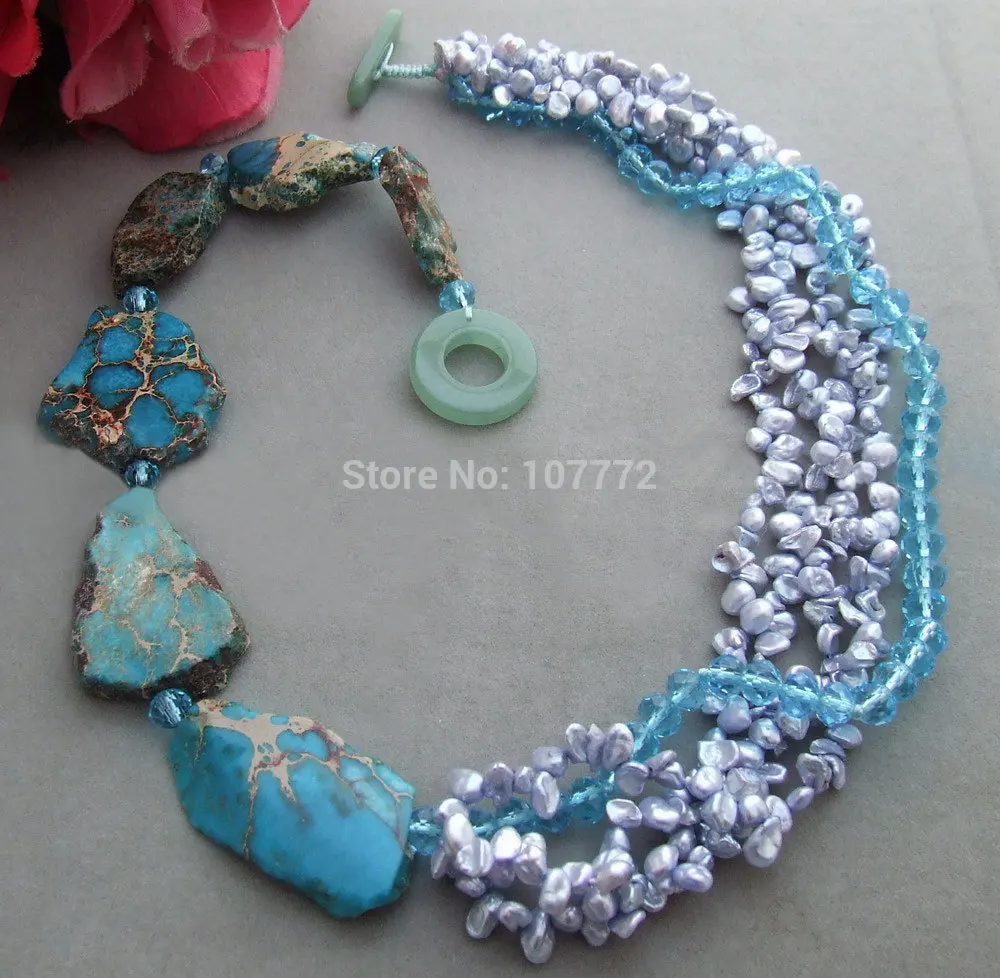 

5 strands Keshi Pearl&Imperial Stone&Crystal Necklace free shipment