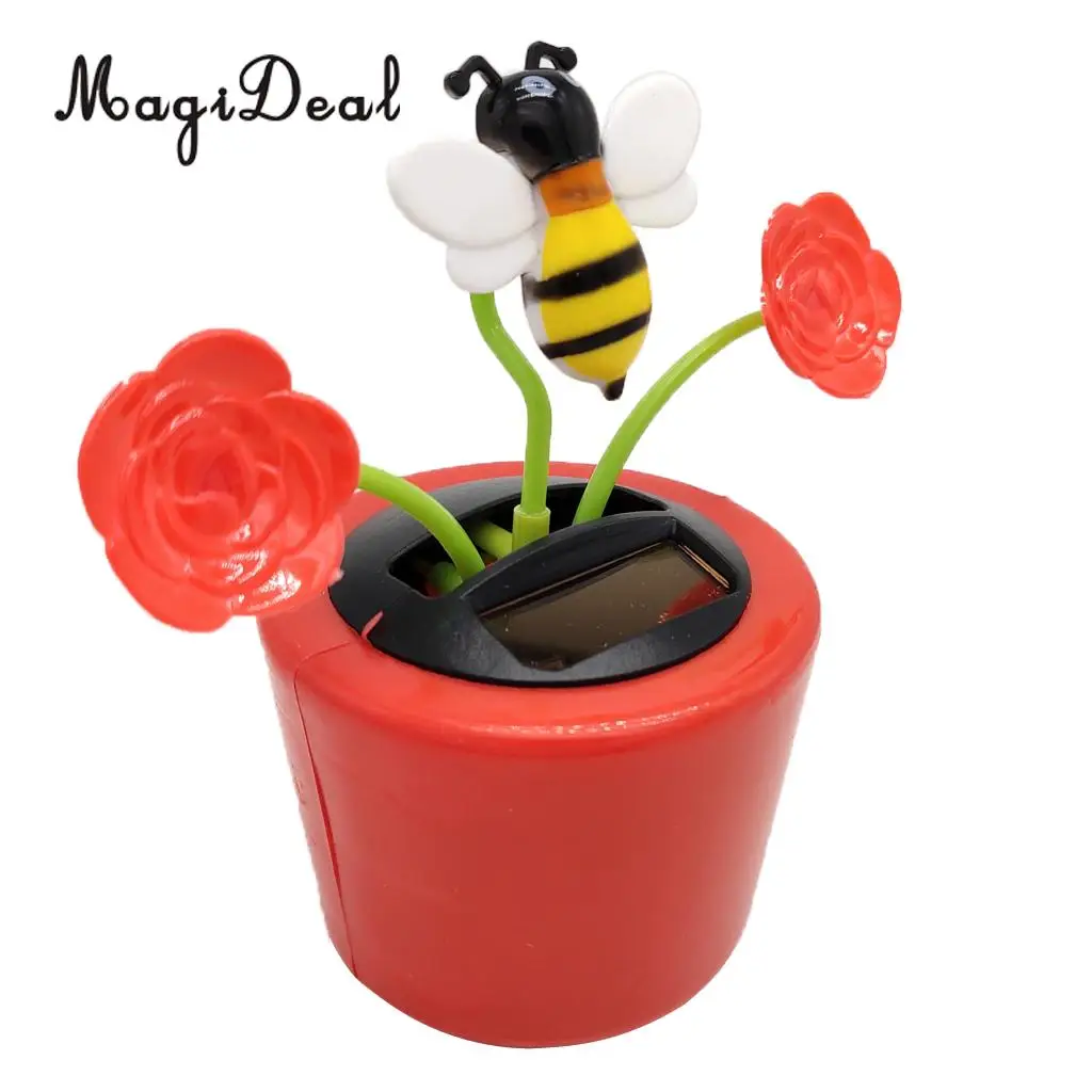 Solar Powered Flower Insect Shaking Doll   Toy Home Decor Car Ornament Flowerpot Rose and Honeybee