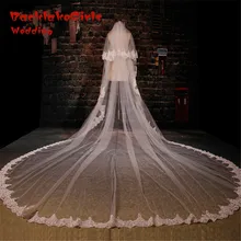 Белый свадебная фата два Слои вышитые длинные белые Ширина 3 М длинные 3.5 м Кружево аппликация Фаты и Свадебные вуали ВЭУ де noiva с расческой
