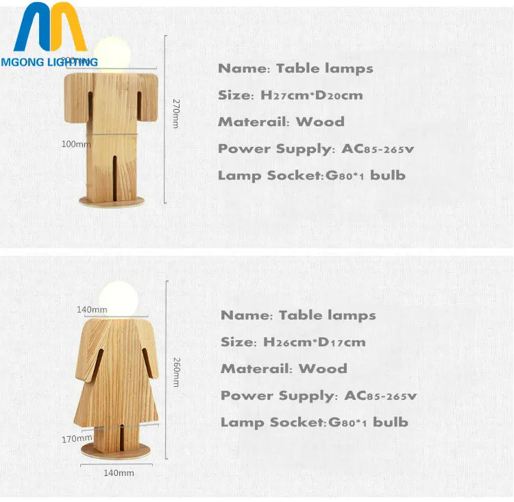 Деревянная настольная лампа для мальчиков и девочек E27 tafellamp lampe de chevet chambre