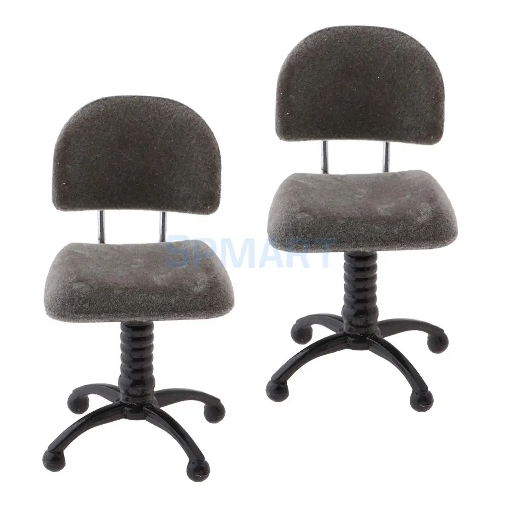 2 Pieces 1/12 Dollhouse Miniature Furniture Revolving Chair Desk Chair Model Rooms Garden Decor Accessory