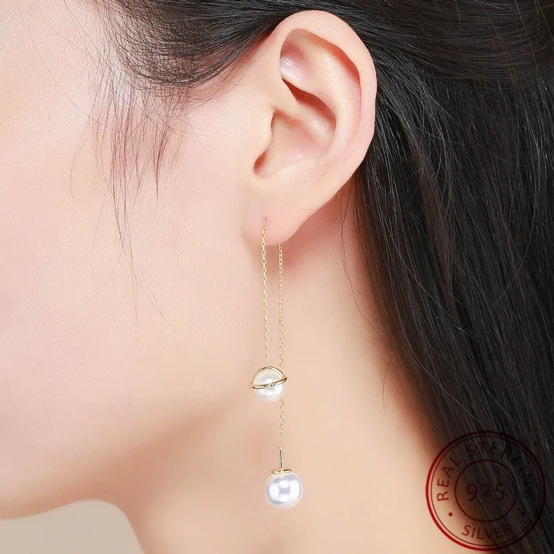 

Top Quality Women Earrings Silver Wholesale Jewelry 925 Sterling Silver Drop Earrings Women Earrings Gifts Elegant Beaded Pearl