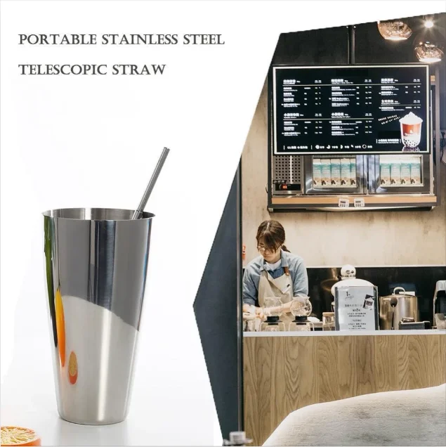 Reusable Collapsible Drinking Straws Stainless Steel Metal Straw Foldable+ Case
