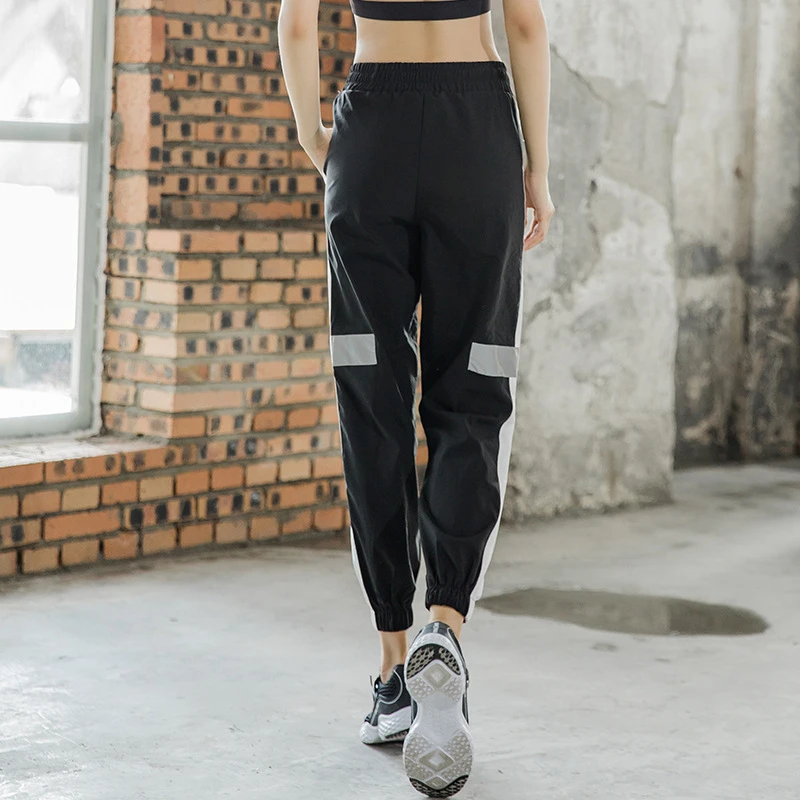Running Jogging Pants S-XL Reflective Women Sport Pants Loose Quick Dry Sporting Trousers Gym Fitness Workout Drawstring Pants
