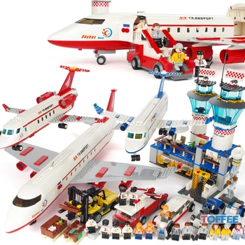 

City Educational MOC Airliner Aerobus Internationale Airport Plane Model assembled Building Block Bricks kids toy Children gift