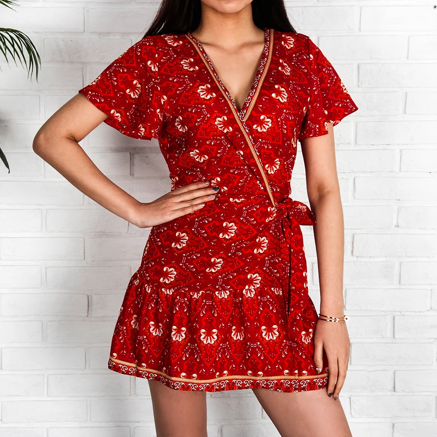 ladies red wrap dress