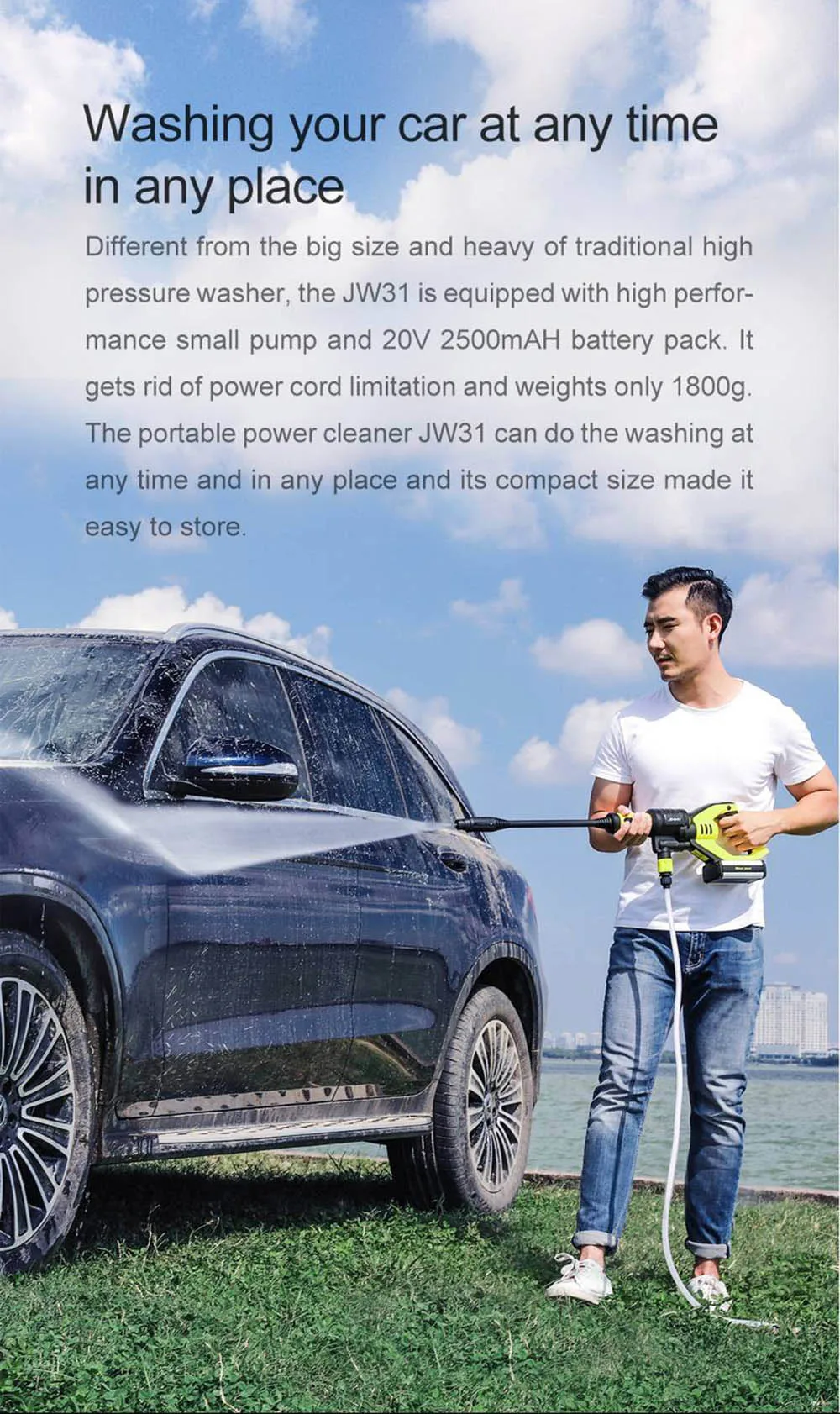 Discount Jimmy JW31 Car Bicycle Flush Gun Washing Gun Powerful Handheld Rechargeable Cleaning Tool Water Power Cleaner Washer 1