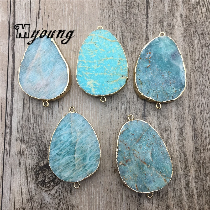 

Oval Amazonit Slice Connector Pendant,Amazon Stone Slab Charms For DIY Jewelry MY1784
