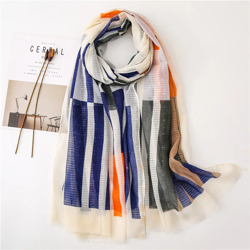 Fashion Gradient Striped Line Fringe Viscose Shawl Scarf Women High Quality Printe Pashmina Stole Bufandas Muslim Hijab 180*90Cm