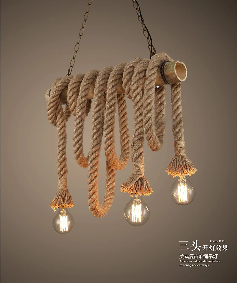 Vintage Hemp Rope Pendant Light Bamboo Creative Personality Edison