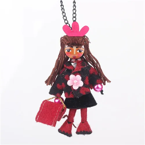 Bonsny ручной работы Мода французская Кукла Ожерелье для женщин зима себе кулон в виде Парижской куклы чокер Аксессуары для девочек - Окраска металла: red