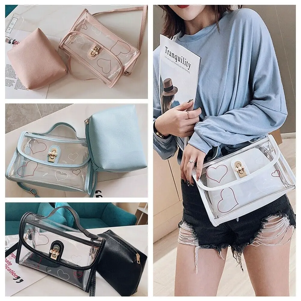 

New Fashion Luxury Women Transparent Handbag Beach Bag Clear Jelly Purse Clutch Plastic Tote Messenger Cellphone Composite Bags