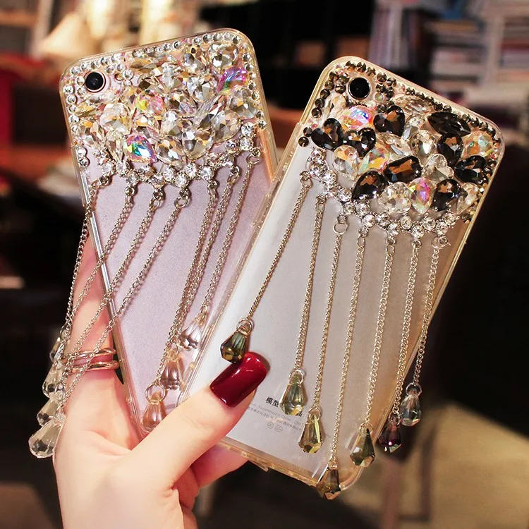 

For Huawei P8 P9 P10 Plus P20 Lite pro selfie P Smart Plus Women Rhinestone case with personality pendant coque soft back cover