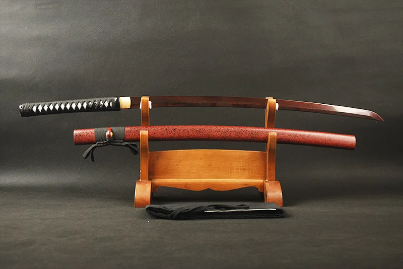 Ручная работа, японский катана, дамасская, сложенная сталь, практичный меч самурая, красное лезвие, Полный Тан нож, винтажное украшение для дома из металла