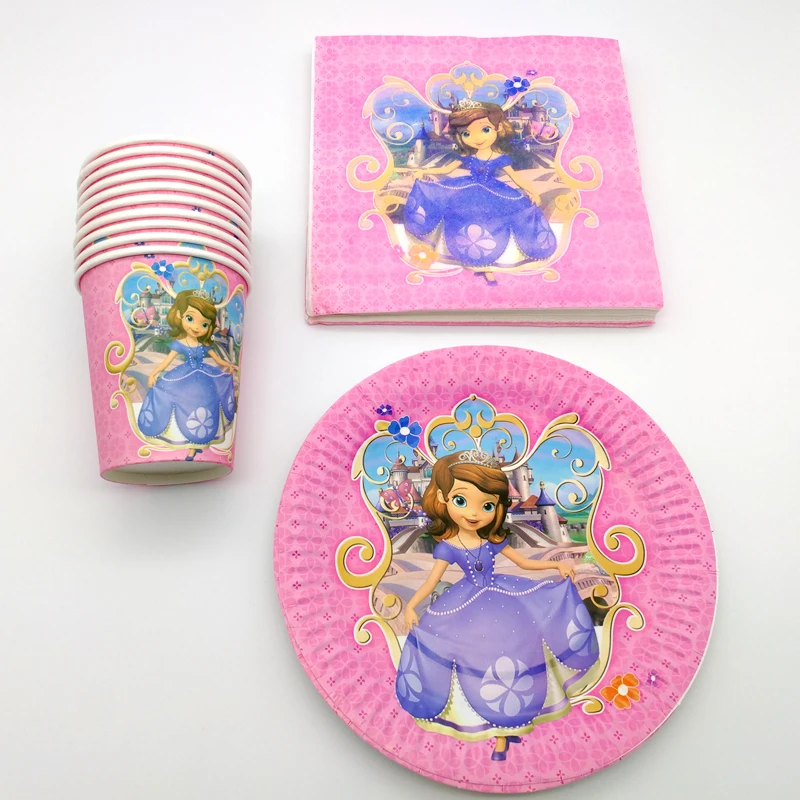 

60pcs/lot Baby Shower Girls Favors sofia princess Napkins Decoration Tableware Set Birthday Party Cups Plates Events Supplies