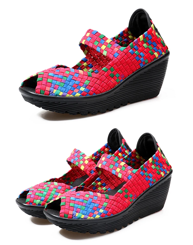 BeckyWalk/Женская тканая обувь на танкетке с открытым носком; летние женские босоножки на платформе; обувь из пластика; женские босоножки ручной работы; Mujer; WSH2899