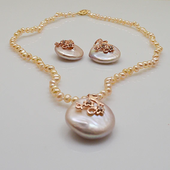 Terisa Pearljewelry магазин молодая девушка подарок 4 мм пресноводный жемчуг цепочки и ожерелья огромный размеры Pendat серьги с цветком и жемчугом комплект ювелирных изд